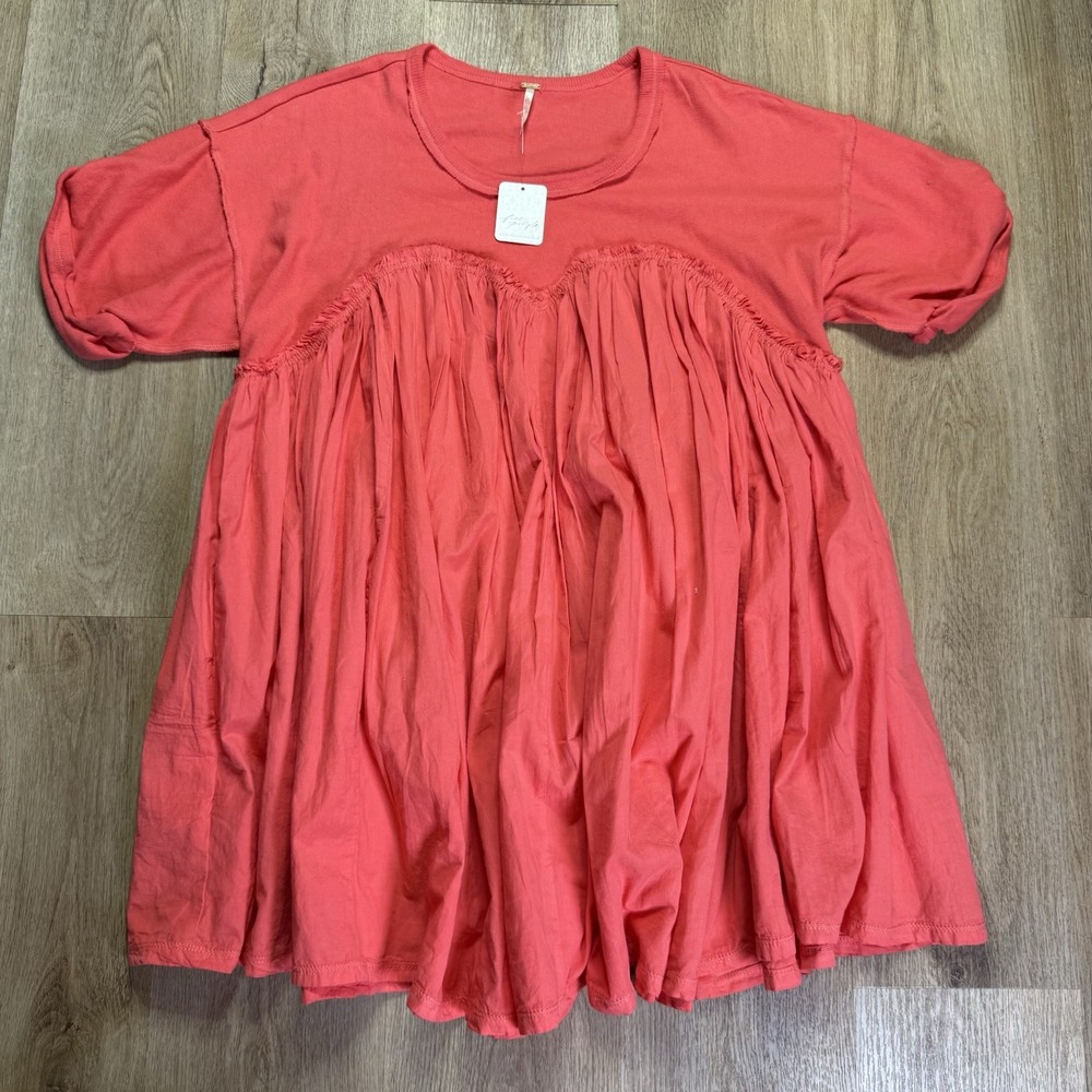 Free People Catalina Mini Dress Tunic Radiant Watermelon Babydoll Summer Small - Picture 2 of 4